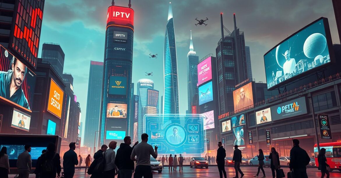 IPTV Meilleur - Illustration numérique élégante montrant un smartphone avec un écran d’activation de code IPTV, entouré d’icônes de streaming et de connexions internet, sur un fond de circuit électronique.